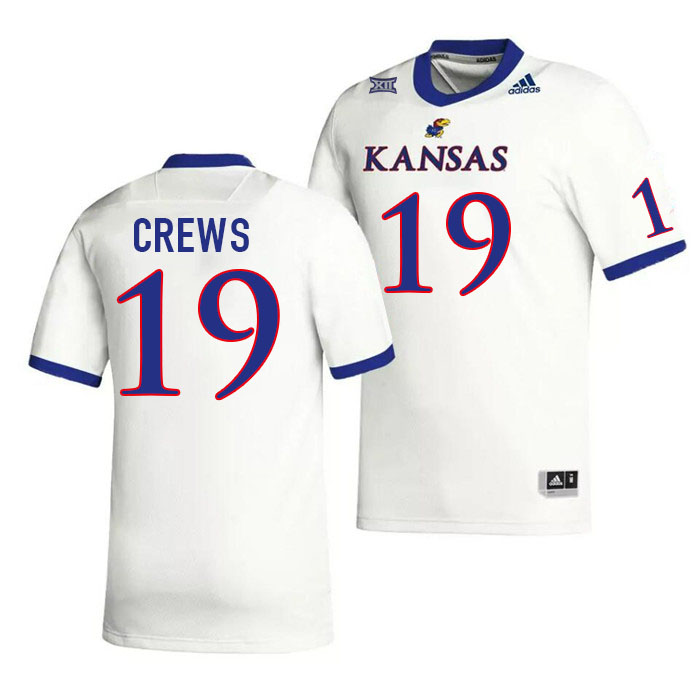 Men #19 TJ Crews Kansas Jayhawks College Football Jerseys Stitched Sale-White